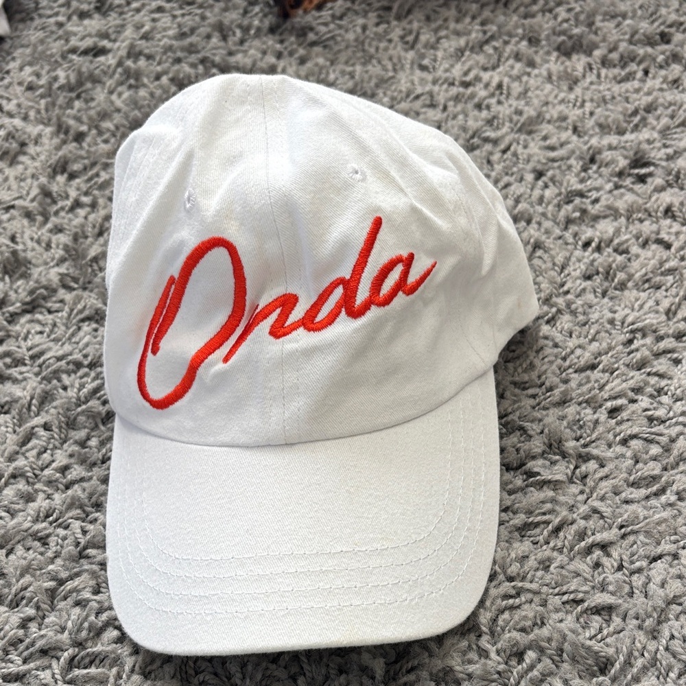 Onda White Baseball Cap with Red Script Embroidery